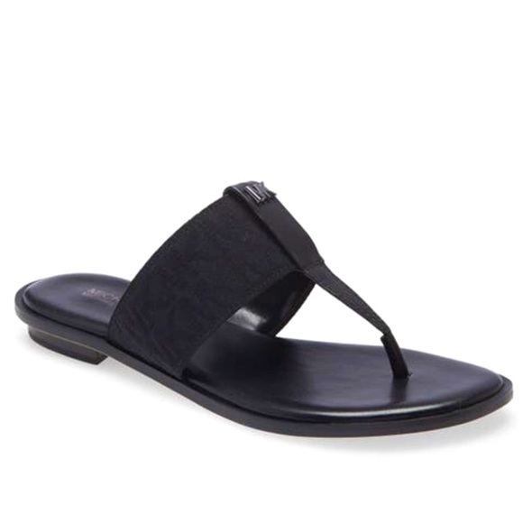 Michael Kors Shoes - MICHAEL KORS Verity Black Leather Sandals Flip Flops Logo Print T-Strap Thong